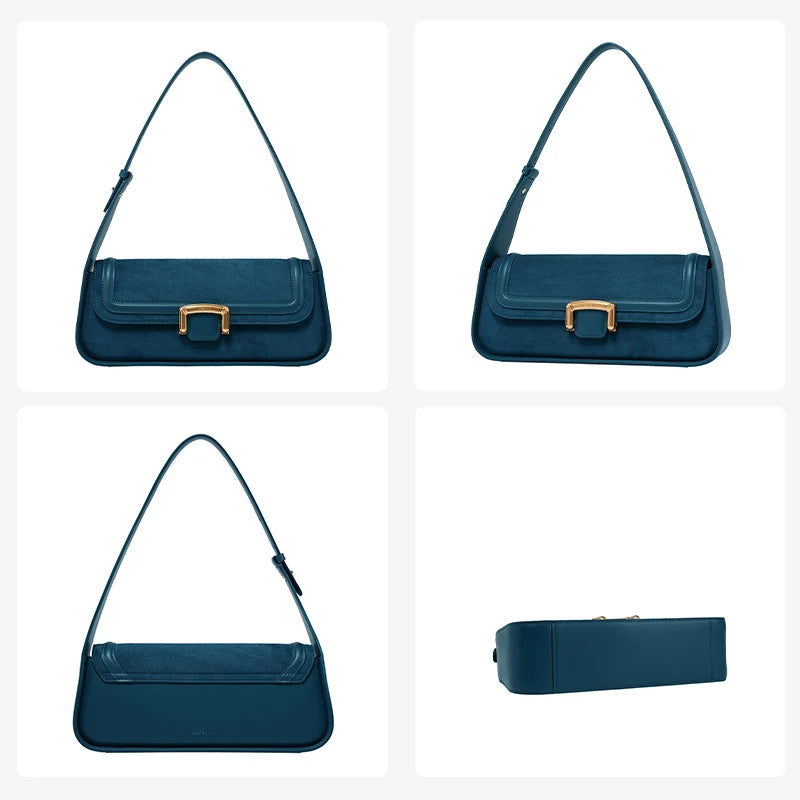 Suede Buckle Flap Shoulder Bag