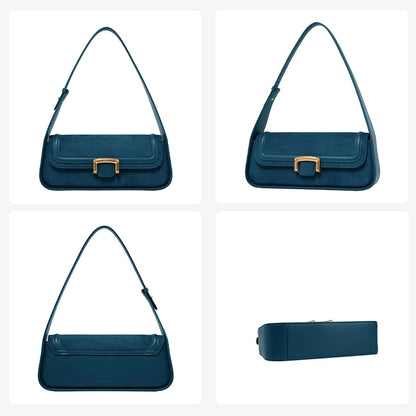Suede Buckle Flap Shoulder Bag