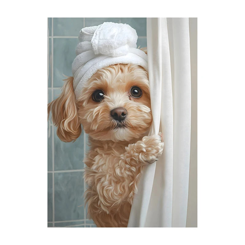 Funny Dog Bathroom Poster – Schnauzer in Bathrobe Wall Art Print