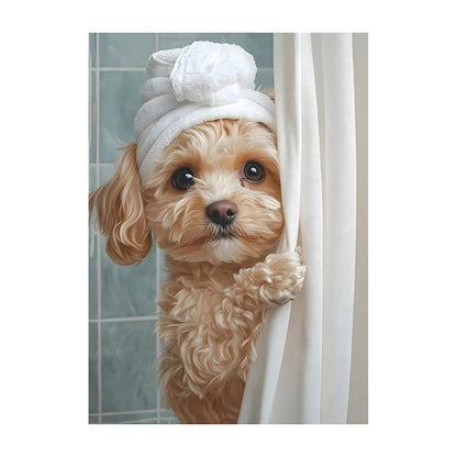 Funny Dog Bathroom Poster – Schnauzer in Bathrobe Wall Art Print