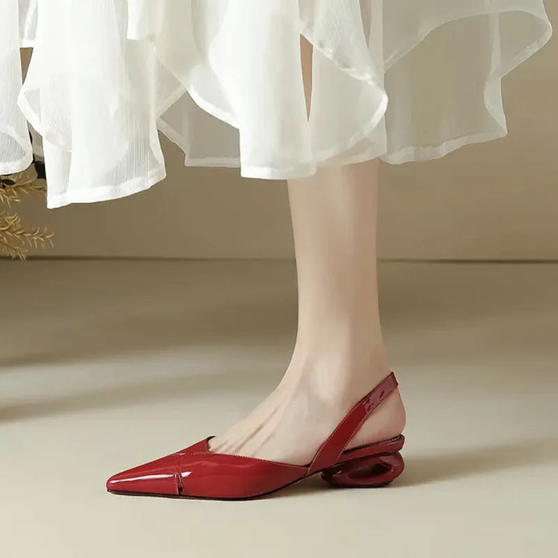 Women's Pointed Toe Slingback Heels – Sculptural Chunky Heel Dress Sandals