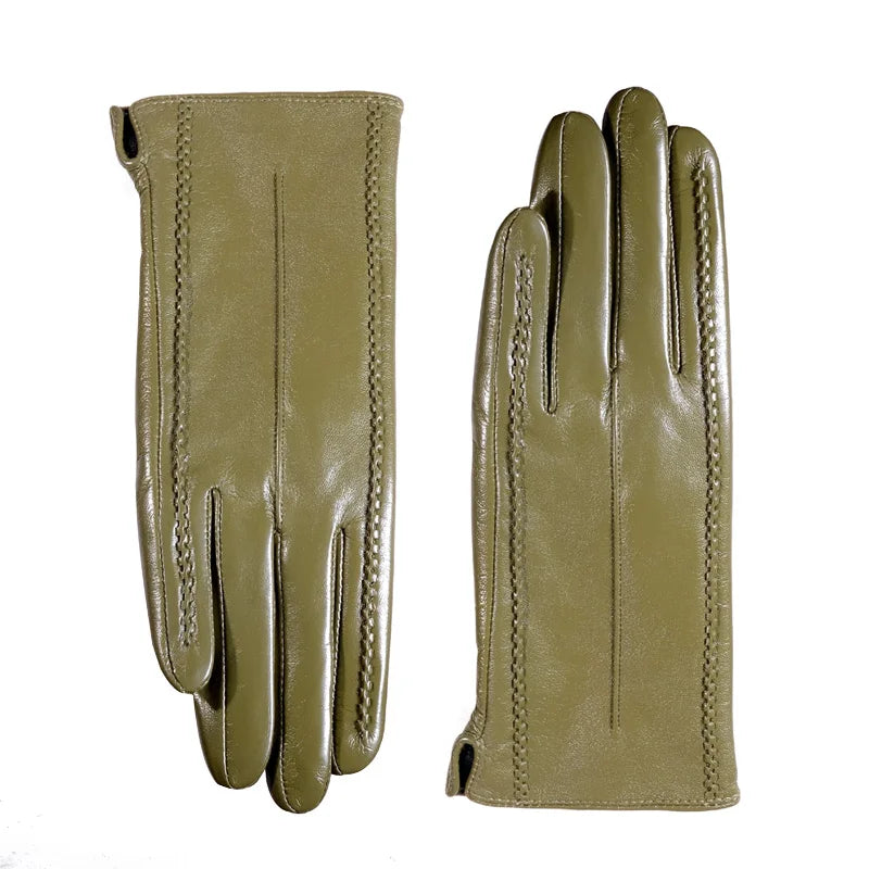 Women's Leather Wool-Lined Winter Gloves with Touchscreen