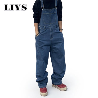 Men's Baggy Denim Overalls – Loose Fit Streetwear Dungarees