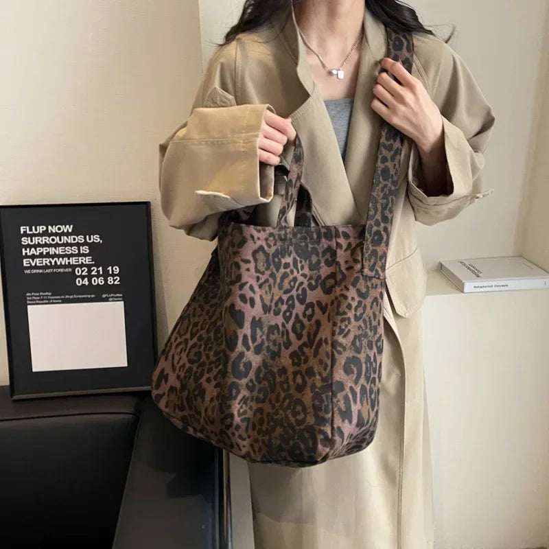Leopard Design Korean Fashion Big Crossbody Bags