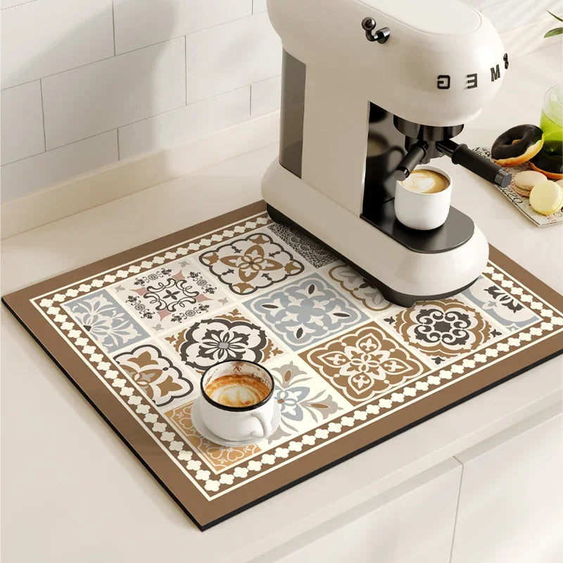 Vikama Vintage Coffee Machine Mat Absorbent Quick-Drying Drainage Mat Non-Slip Dish Drying Kitchen