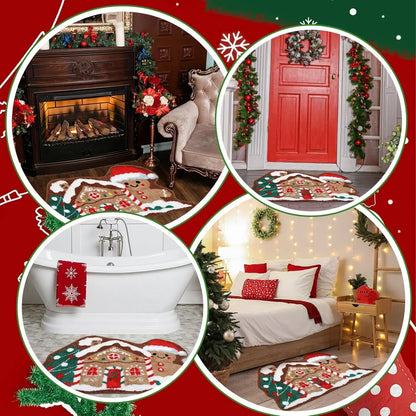 Christmas Gingerbread House Rug – Soft Fluffy Holiday Floor Mat