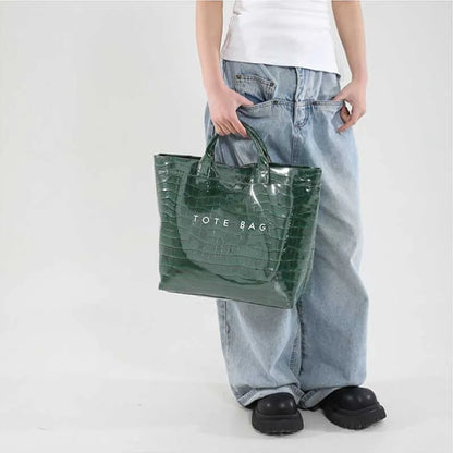 Crocodile Texture Tote Bag Pvc Kraft Paper Large Capacity Luxury Hobo Handbag