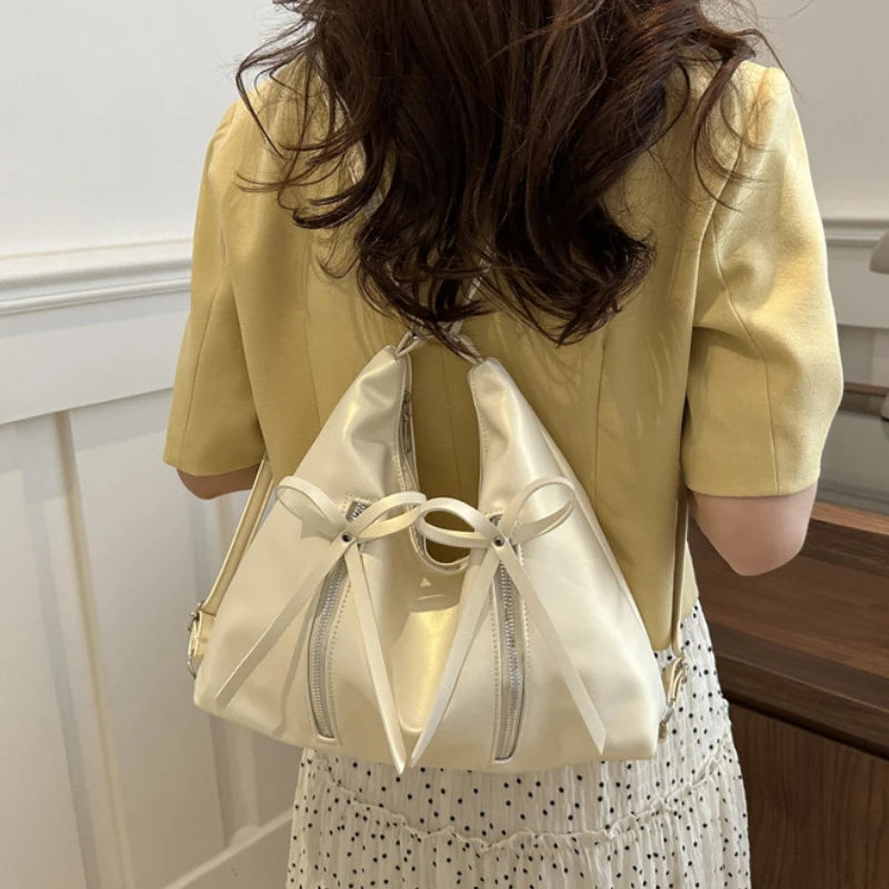Silver Small Bow Pu Leather Shoulder Bags