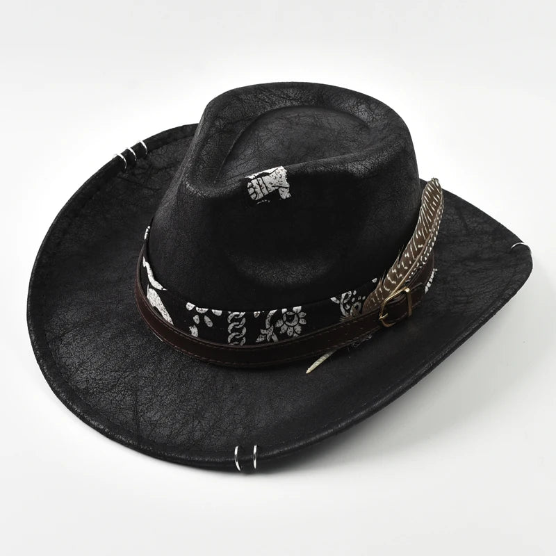 Handmade Vintage Western Cowboy Hat – Faux Leather Jazz Panama Hat