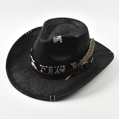 Handmade Vintage Western Cowboy Hat – Faux Leather Jazz Panama Hat