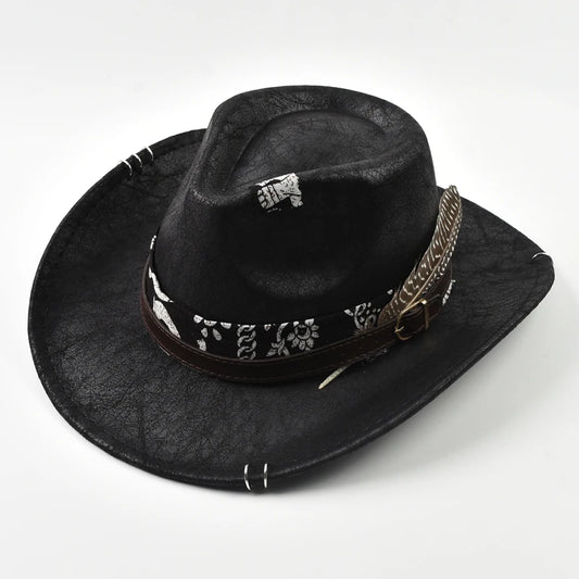 Handmade Vintage Western Cowboy Hat – Faux Leather Jazz Panama Hat
