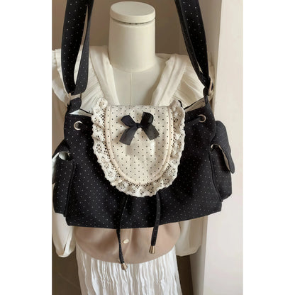 Retro Dot Cute Bow Black Crossbody Bags
