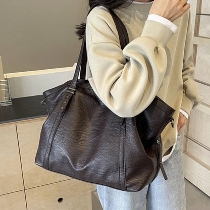 Large Sized Tote Bags For Women Soft PU Leather Pure Color