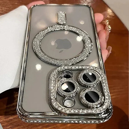 New Fashion Glitter Diamond Transparent Case For iPhone 17/ 16/ 15/ 14/ 13/ 11/ 12 Pro Max Funda Magnetic Wireless Charge Bumper Cover