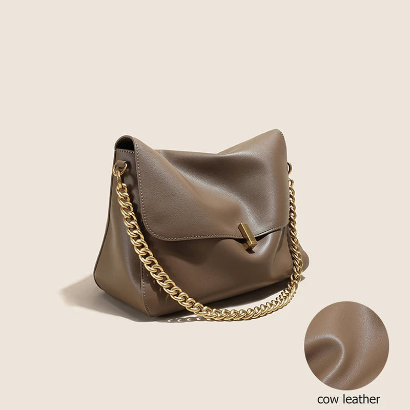 Trendy Genuine Cow Leather Shoulder Chain Bag