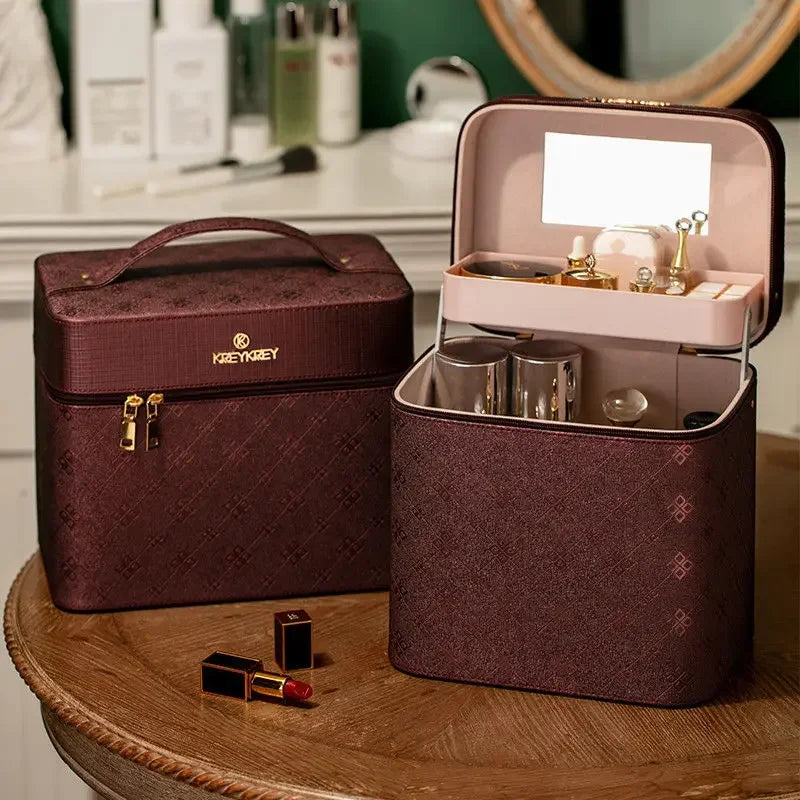 Large Professional Makeup Bag with Mirror – Cosmetic Organizer Case