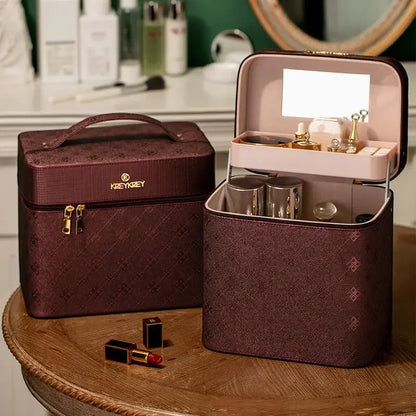 Large Professional Makeup Bag with Mirror – Cosmetic Organizer Case