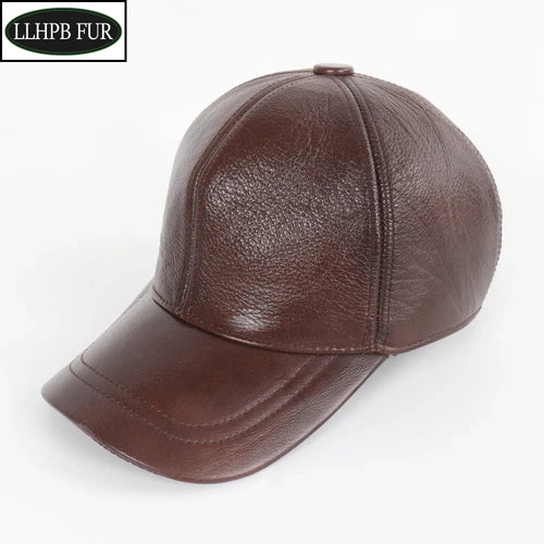Men's Genuine Leather Baseball Cap with Earflaps
