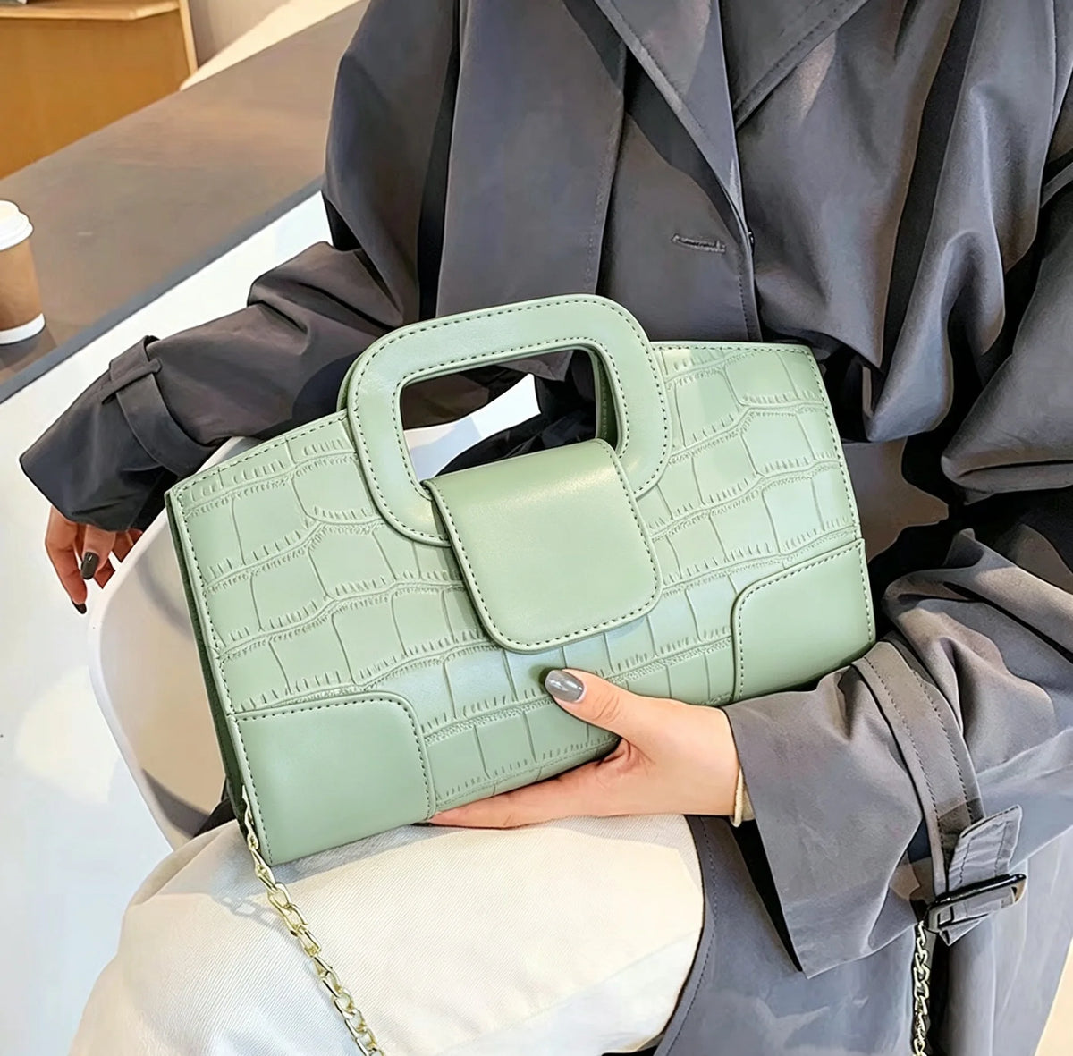 Vintage Crocodile Grain PU Leather Evening Bag