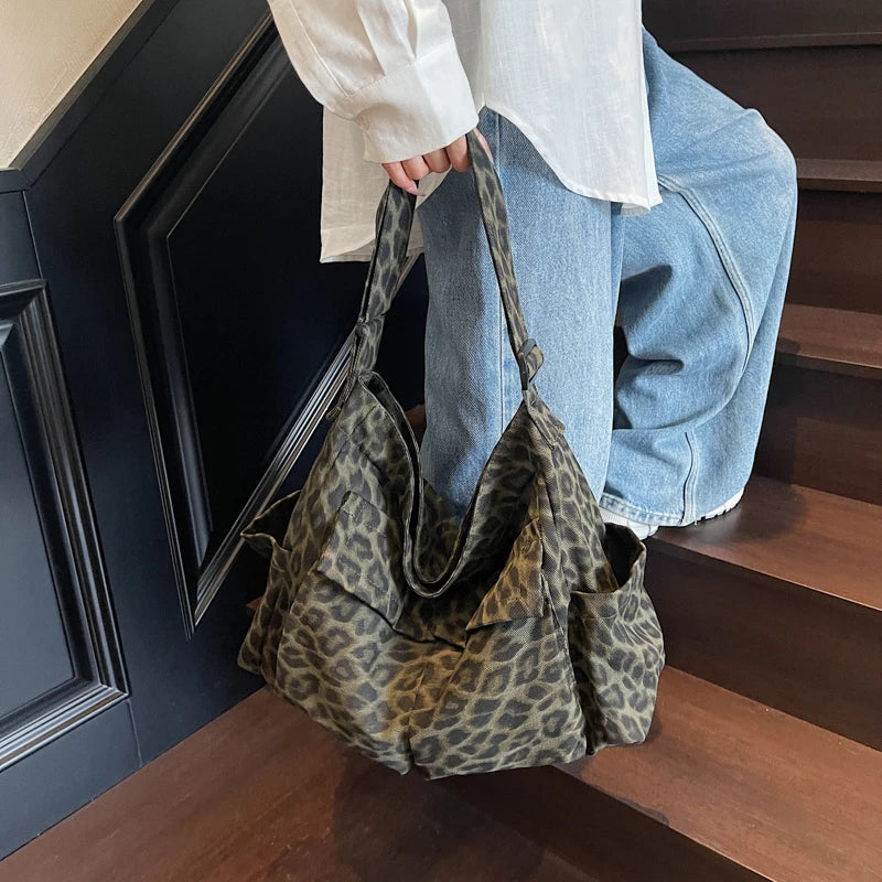 Leopard Print Canvas Tote Bag for Women