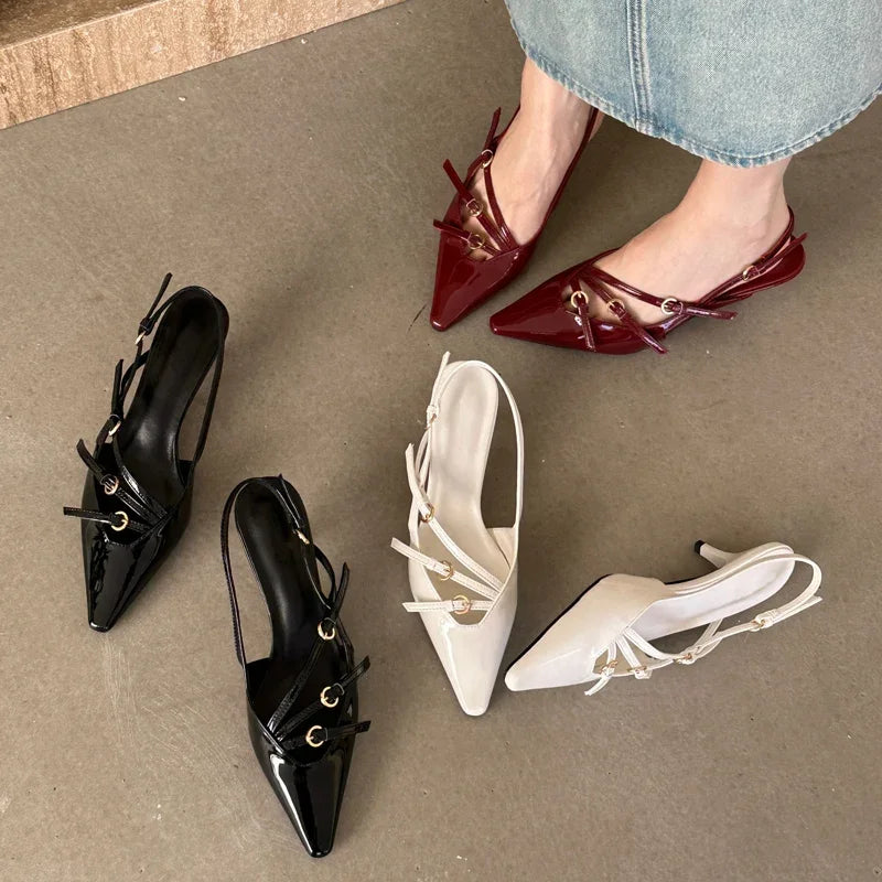 Narrow Band Buckle Strap Pointed Toe Pumps for Women
