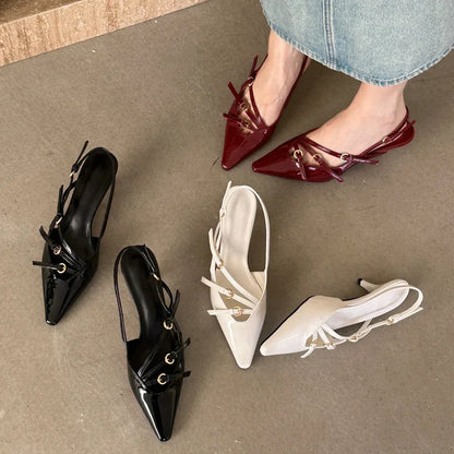Narrow Band Buckle Strap Pointed Toe Pumps for Women