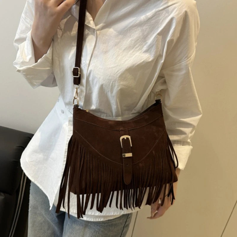 Versatile Texture Suede Tassel Bag
