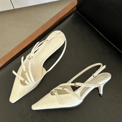 Narrow Band Buckle Strap Pointed Toe Pumps for Women