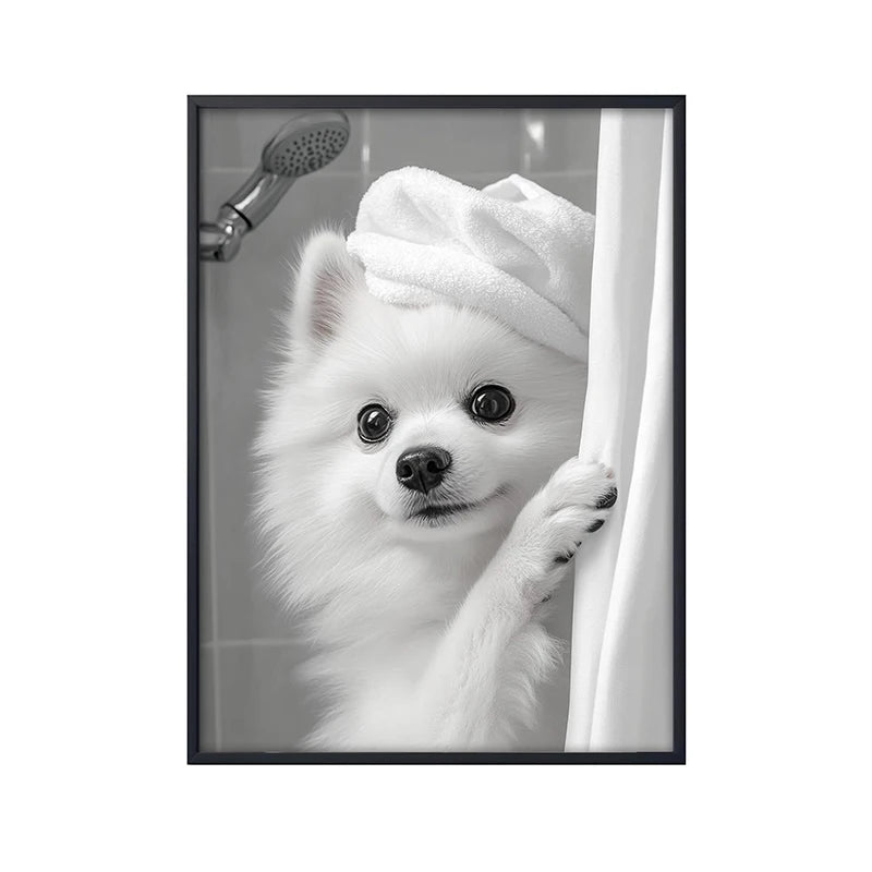 Cute Dog Bathroom Wall Art Poster – Funny Shower Print