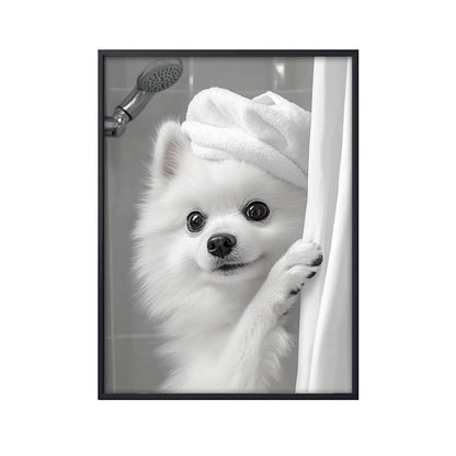 Cute Dog Bathroom Wall Art Poster – Funny Shower Print