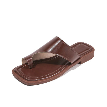 Women's Flat Clip Toe Sandal Slides – Square Toe Summer Slippers