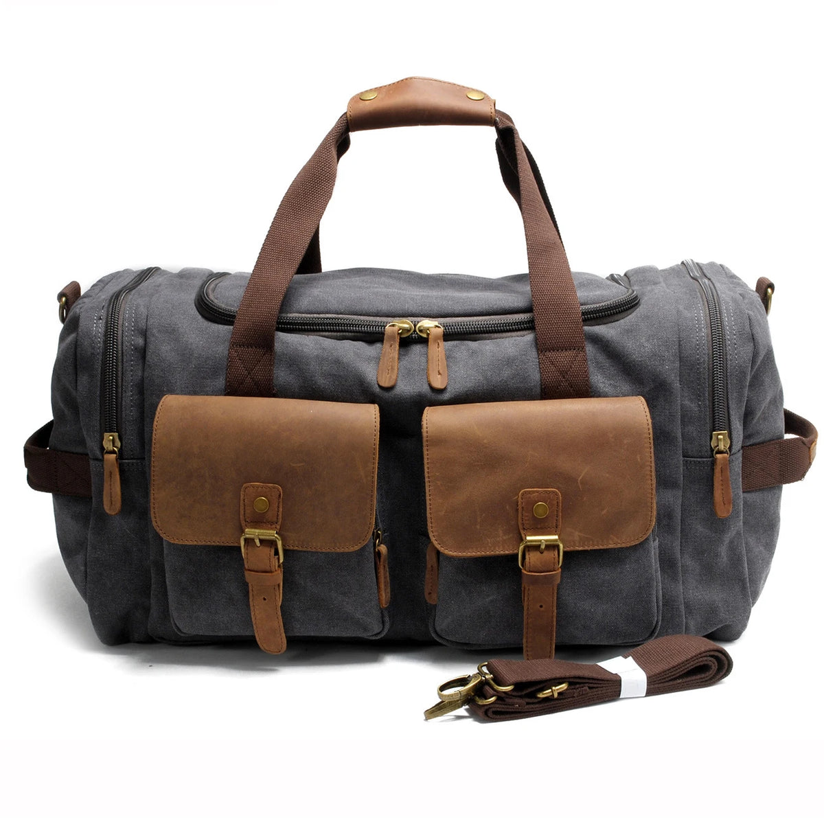 Vintage Canvas Leather Duffle Bag for Men – Large Weekend Travel Bag