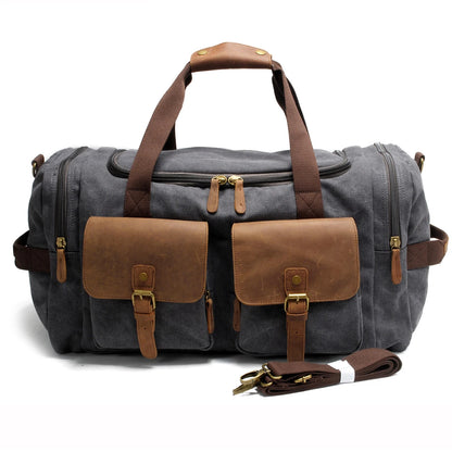 Vintage Canvas Leather Duffle Bag for Men – Large Weekend Travel Bag