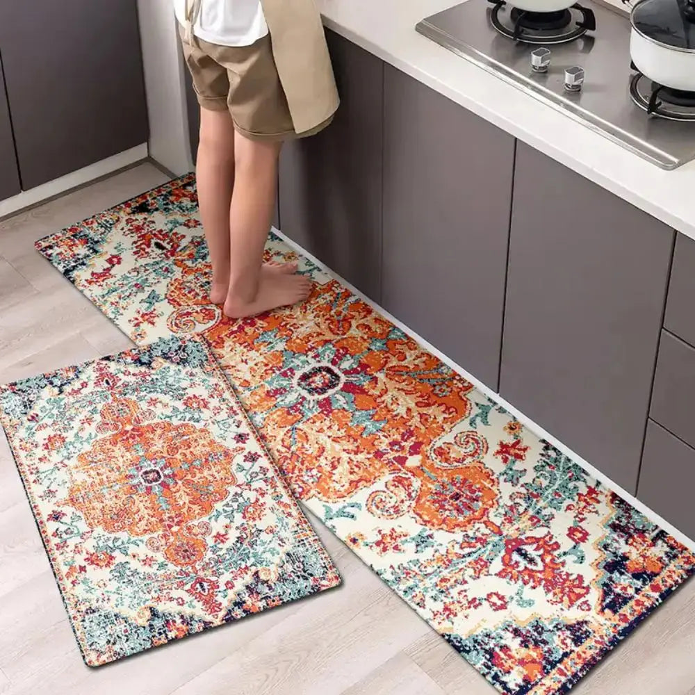 Boho Floral Runner Rug – Washable Non-Slip Indoor Mat