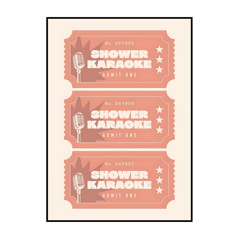 Shower Karaoke Admit One Poster – Funny Retro Bathroom Wall Art