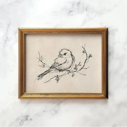 Bird Sketch Wall Art Print – Minimalist Nature Line Drawing Poster