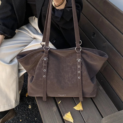 Korean Large Capacity Tote Bag Women Suede