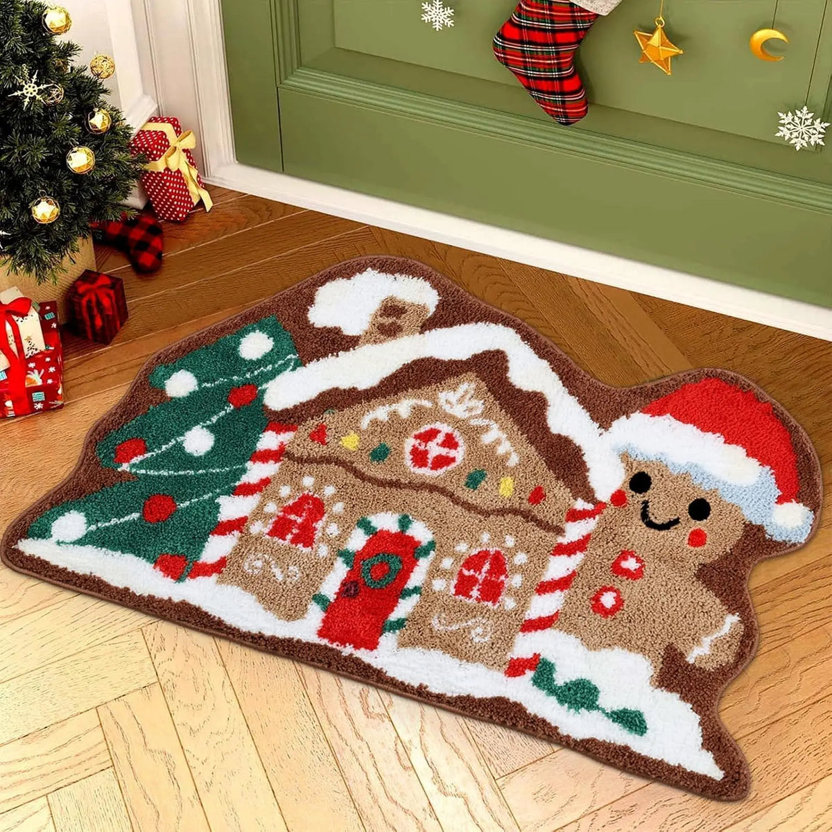 Christmas Gingerbread House Rug – Soft Fluffy Holiday Floor Mat