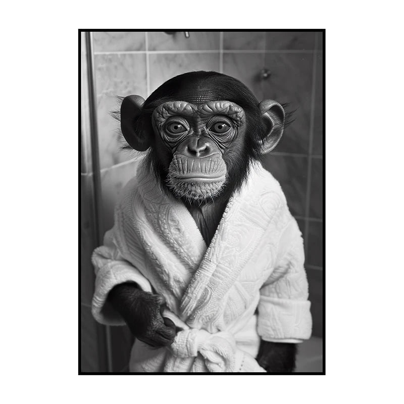Funny Animal Bathroom Wall Art Poster – Quirky Wildlife in Bathrobe Print
