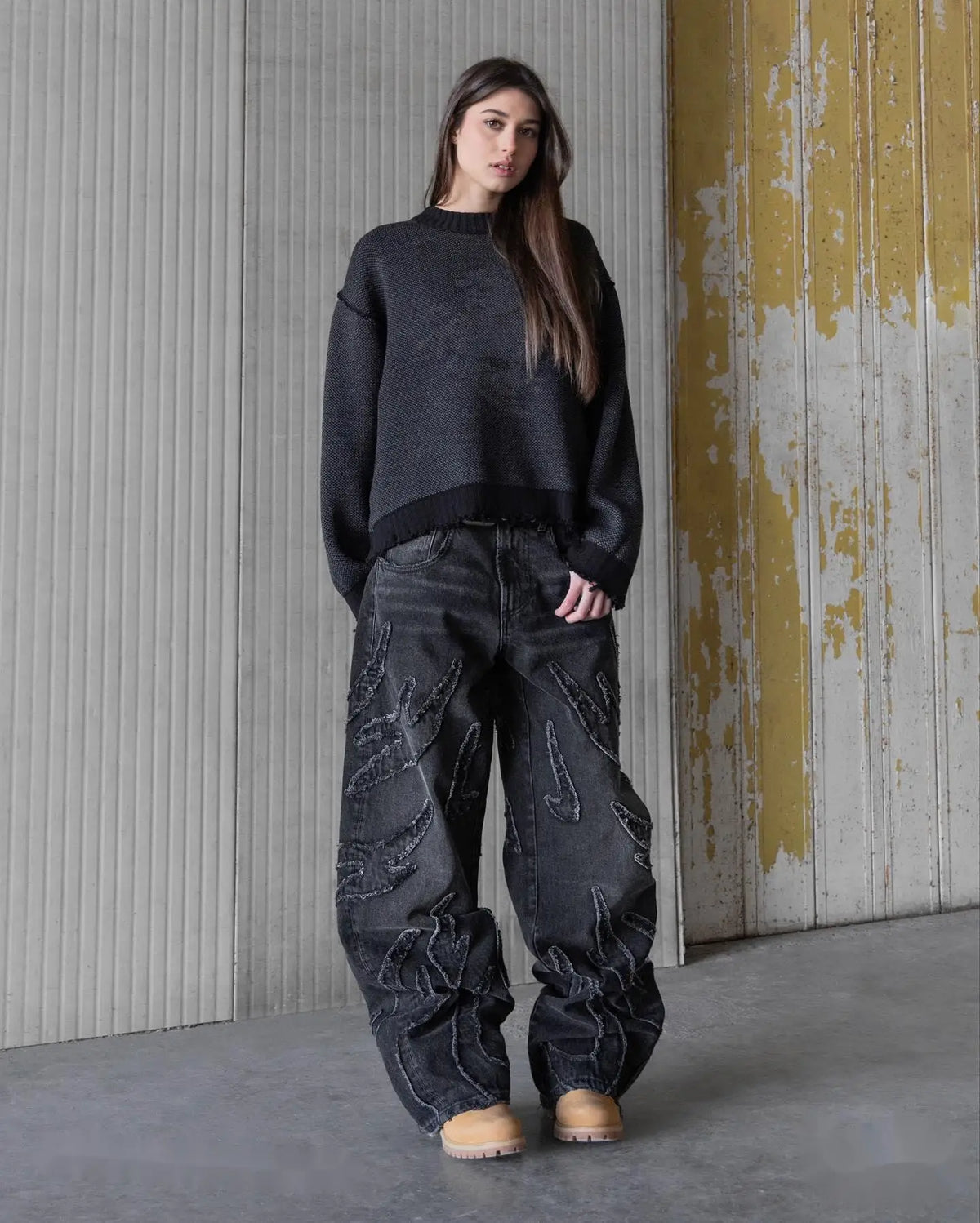 Raw Edge Patchwork Baggy Jeans – Unisex Y2K Hip Hop Streetwear