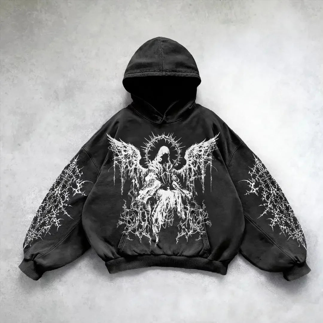 Y2K Goth Skull Goddess Print Oversized Hoodie – Women's Streetwear