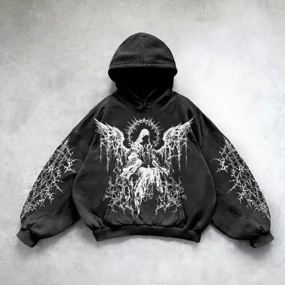 Y2K Goth Skull Goddess Print Oversized Hoodie – Women's Streetwear
