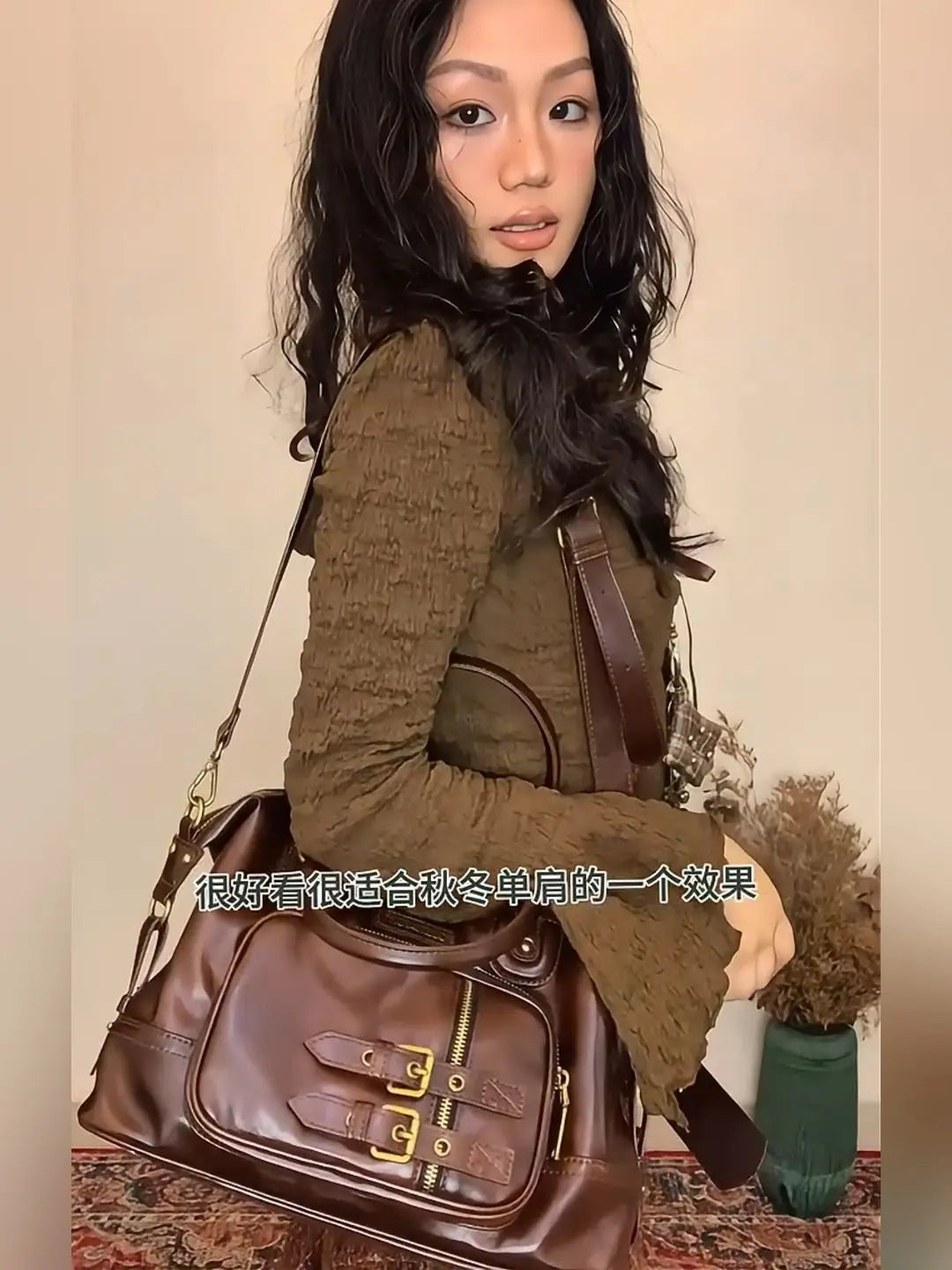 Retro Brown Large Capacity Purse Women Vintage Leather  Aesthetic