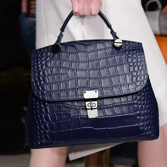 Alligator-Embossed Genuine Leather Women's Satchel Handbag