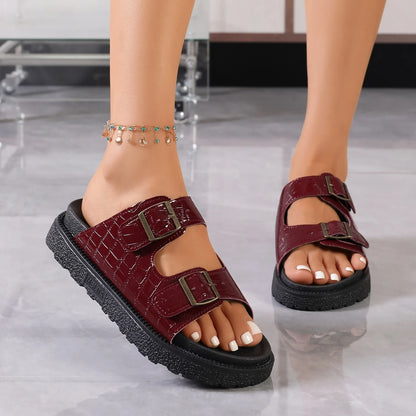 Women's Platform Sandals – Double Metal Buckle Thick Sole Slides