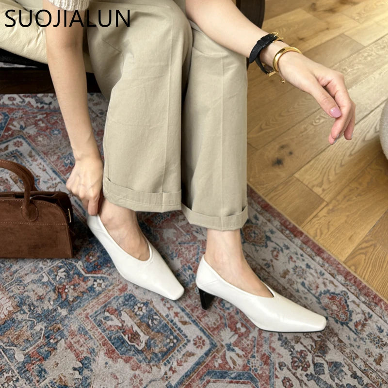 Women's Square Toe Pumps – Low Heel Slip-On Dress Shoes
