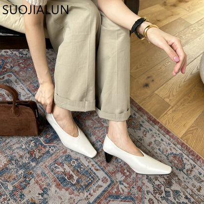Women's Square Toe Pumps – Low Heel Slip-On Dress Shoes