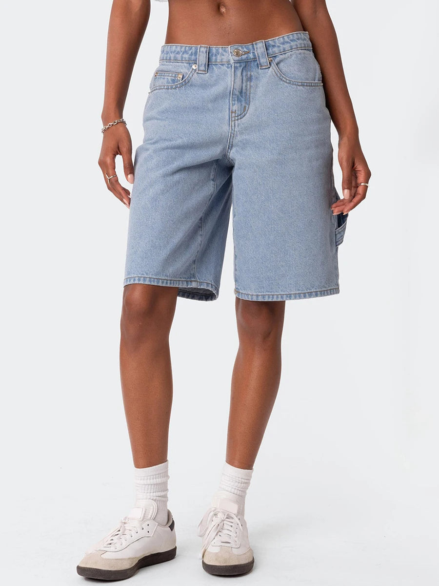 Denim Bermuda Shorts – Y2K Low Rise Wide-Leg Women's Jorts