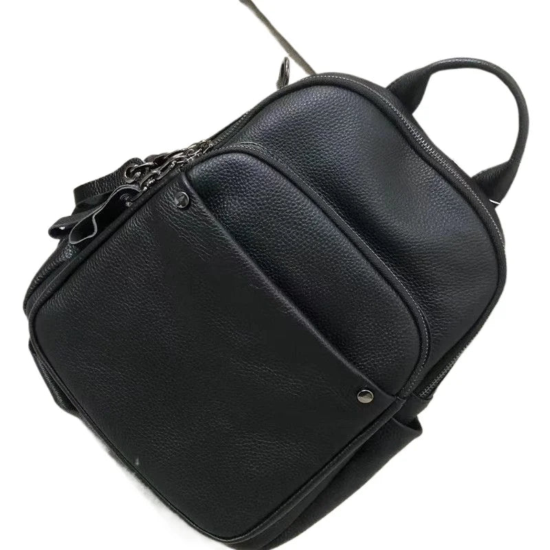 Genuine Cowhide Leather Backpack for Women | Retro Style