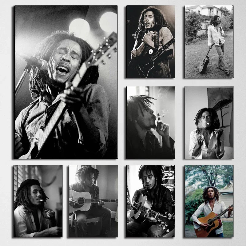Bob Marley Black & White Canvas Wall Art Print – Music Legend Poster